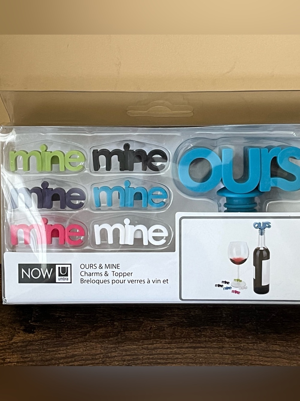 New Umbra Ours & Mine Wine Charms and Bottle Topper - Blue & Multi-Color